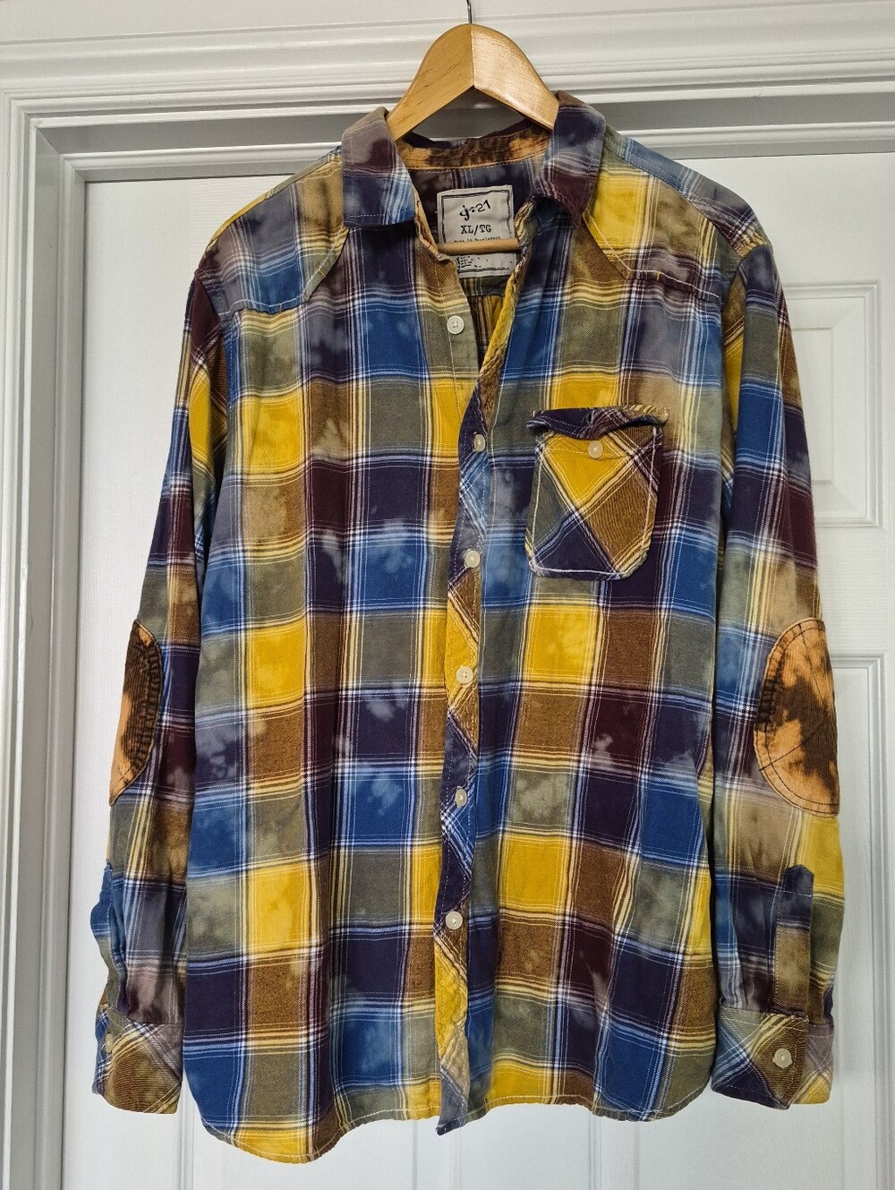 Plaid Button-Down Shirt - Reworked, Bleached XL